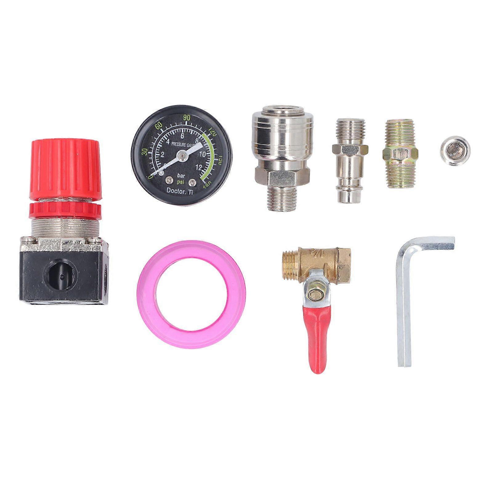 Air Compressor Regulator Kit with Gauge 4 Way Valve 0180 PSI European Style for Pneumatic Tools 1/4in NPT
