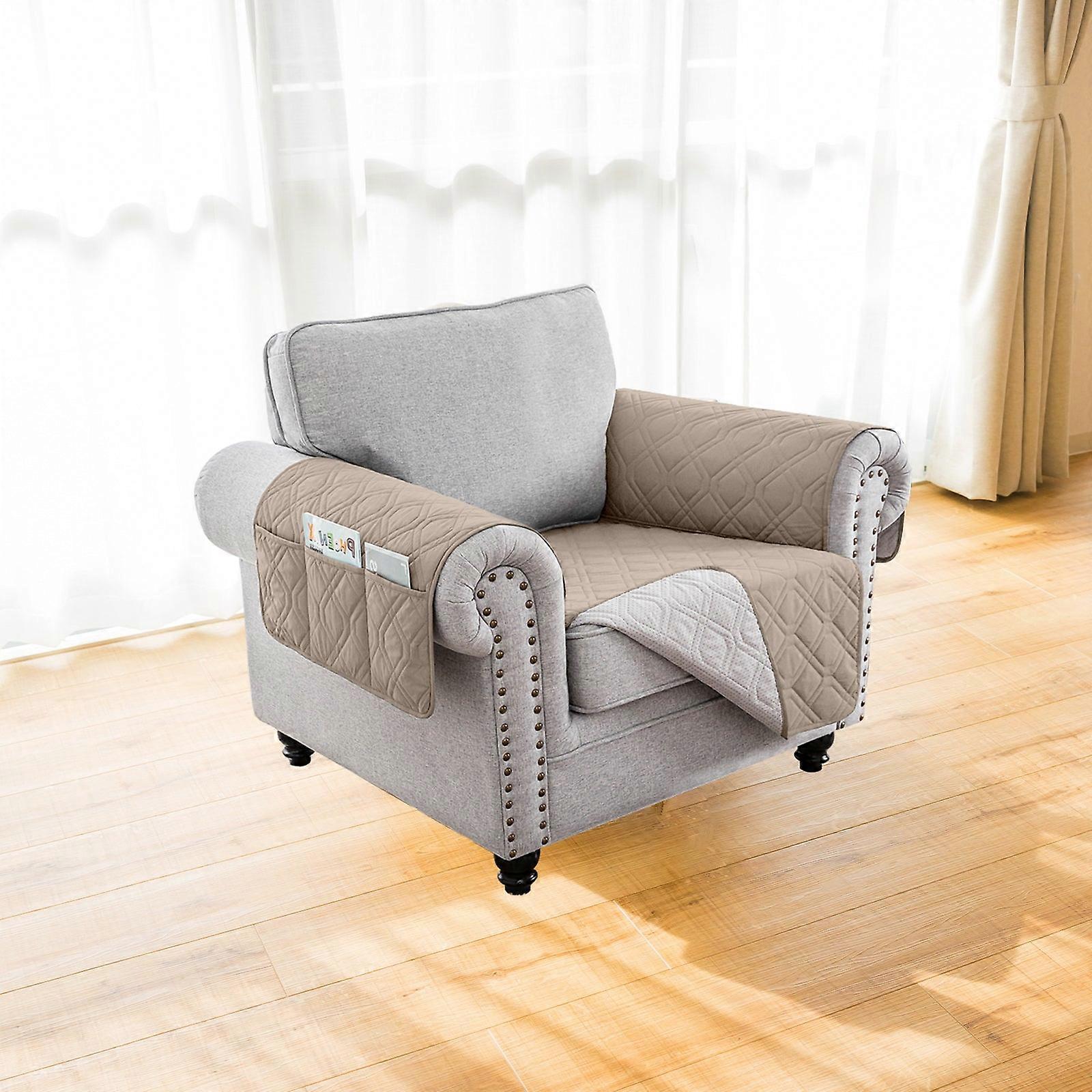 Recliner Sofa Cover Backless For 1/2/3 Seater With Pocket, Slipcovers Reversible Washable Elastic Adjustable Strap For Home,khaki