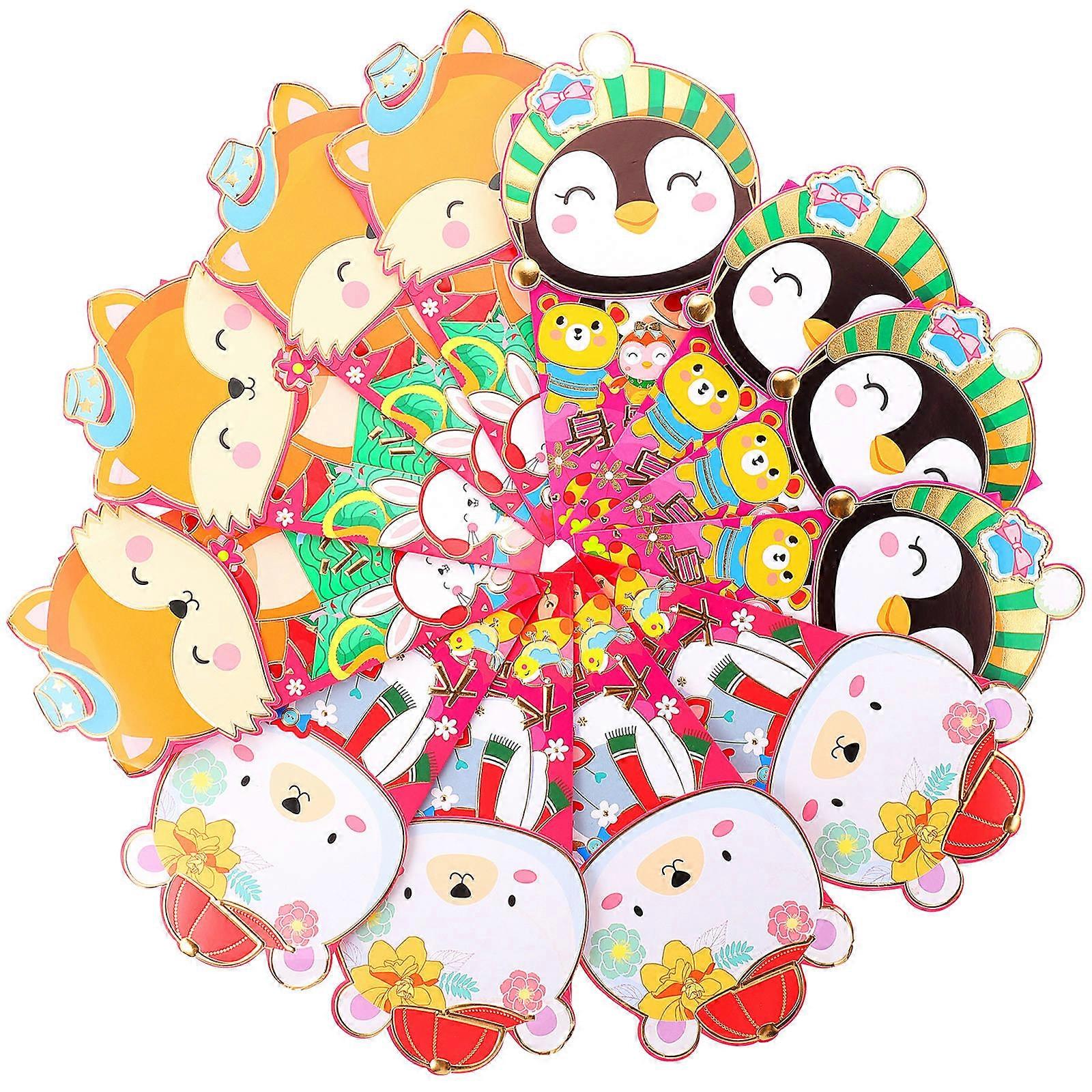 Chinese Money Envelopes for Decor 12Pcs Cartoon Red Envelopes with Festive Design