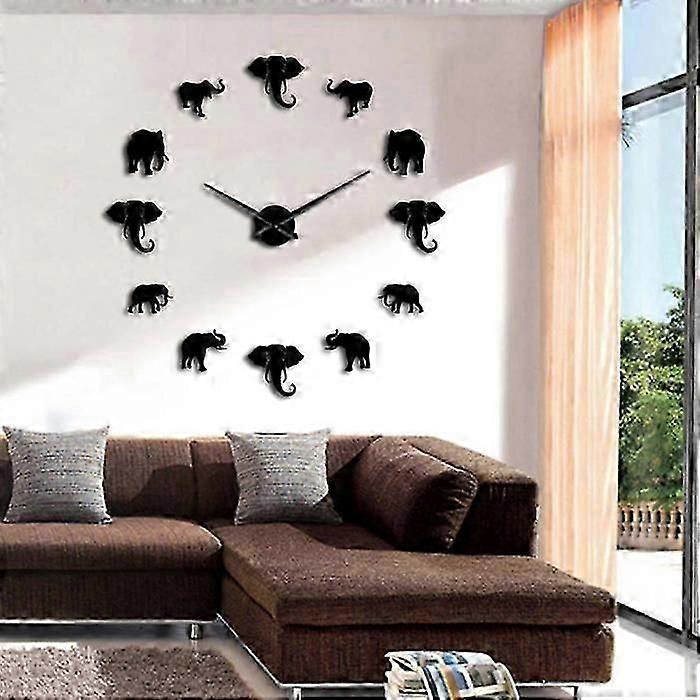 Vingvo Diy Clock Unique Elephant Animal Shape Wall Clock Diy Acrylic Mirror Hanging Clock Decor