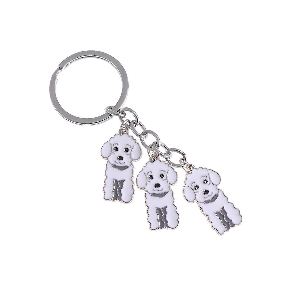 Metal White Poodle Shape Car Keychain Creative Keychain for Hanging Keys