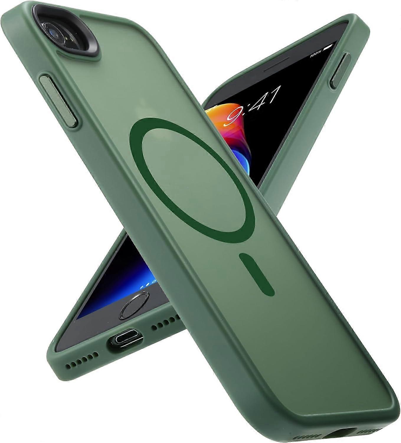 Magnetic Case for iPhone SE 2020/2022/iPhone 8, Built-in Magnets Compatible with MagSafe, Translucent Matte Hard PC Back Cover, Matte Green (4.7")