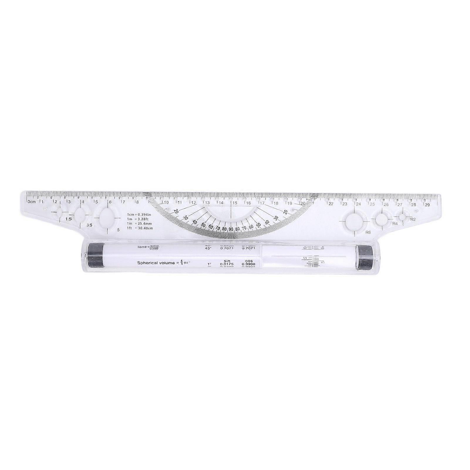 Rolling Ruler Parallel Line Arc Curve Drawing Measuring Roller Ruler with Built in Protractor 30cm / 11.81in
