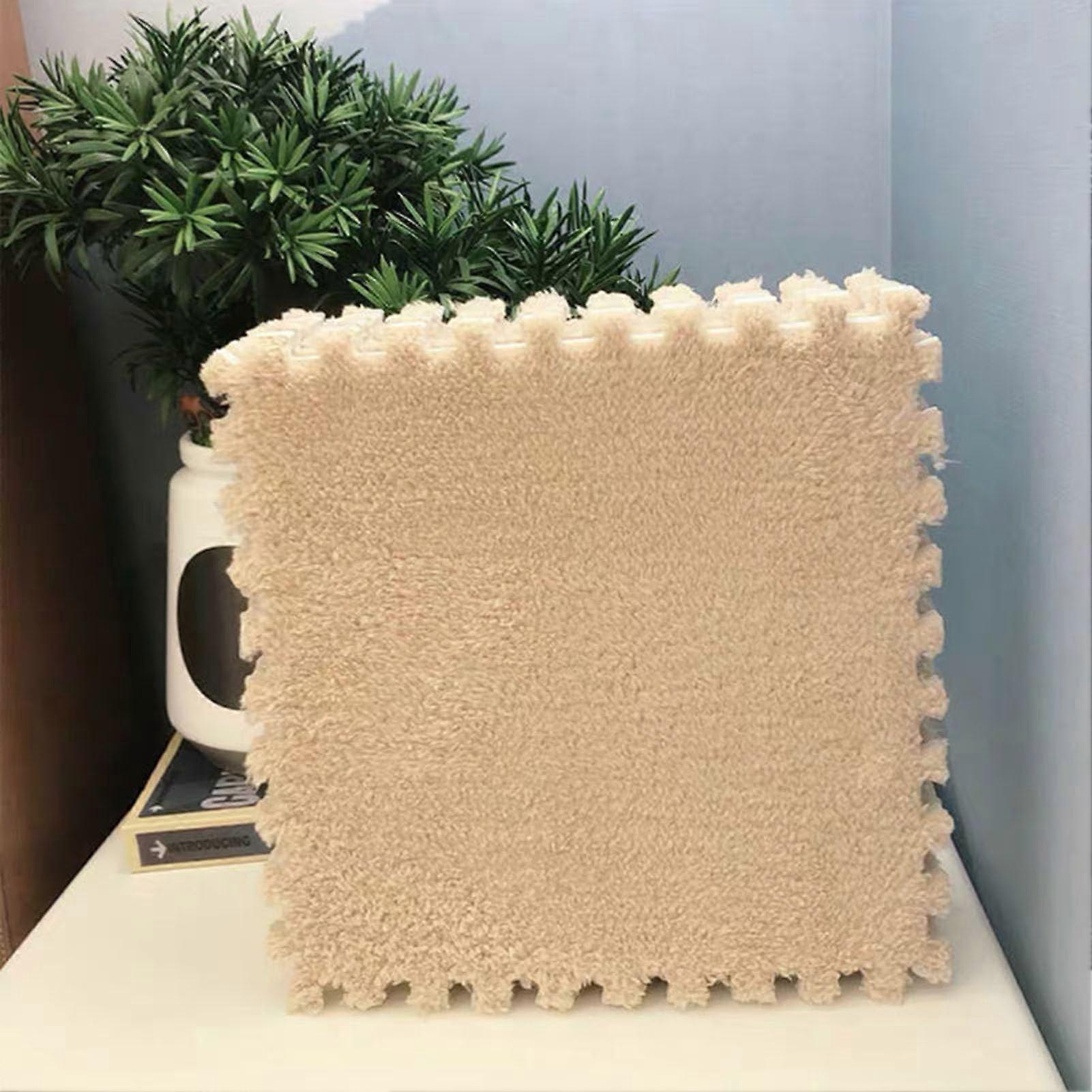 Interlocking Carpet Squares Puzzle Rug For Living Room 30x30x1 Cm Fluffy Foam Mat 32 Pcs Light Brown
