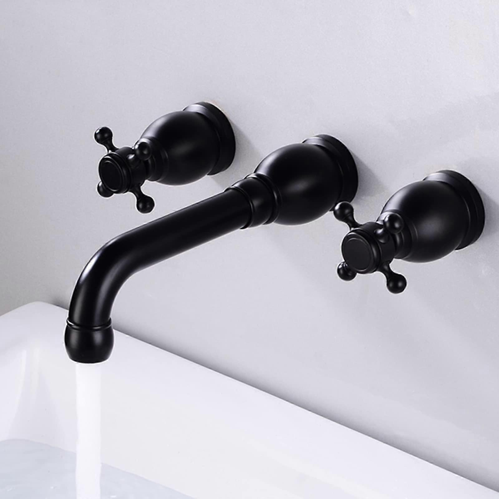 Wall Mounted Bathroom Basin Brass Basin Mixer 360 Degree Swivel Twin Handles Bathroom Faucet Black A Commemoration Day