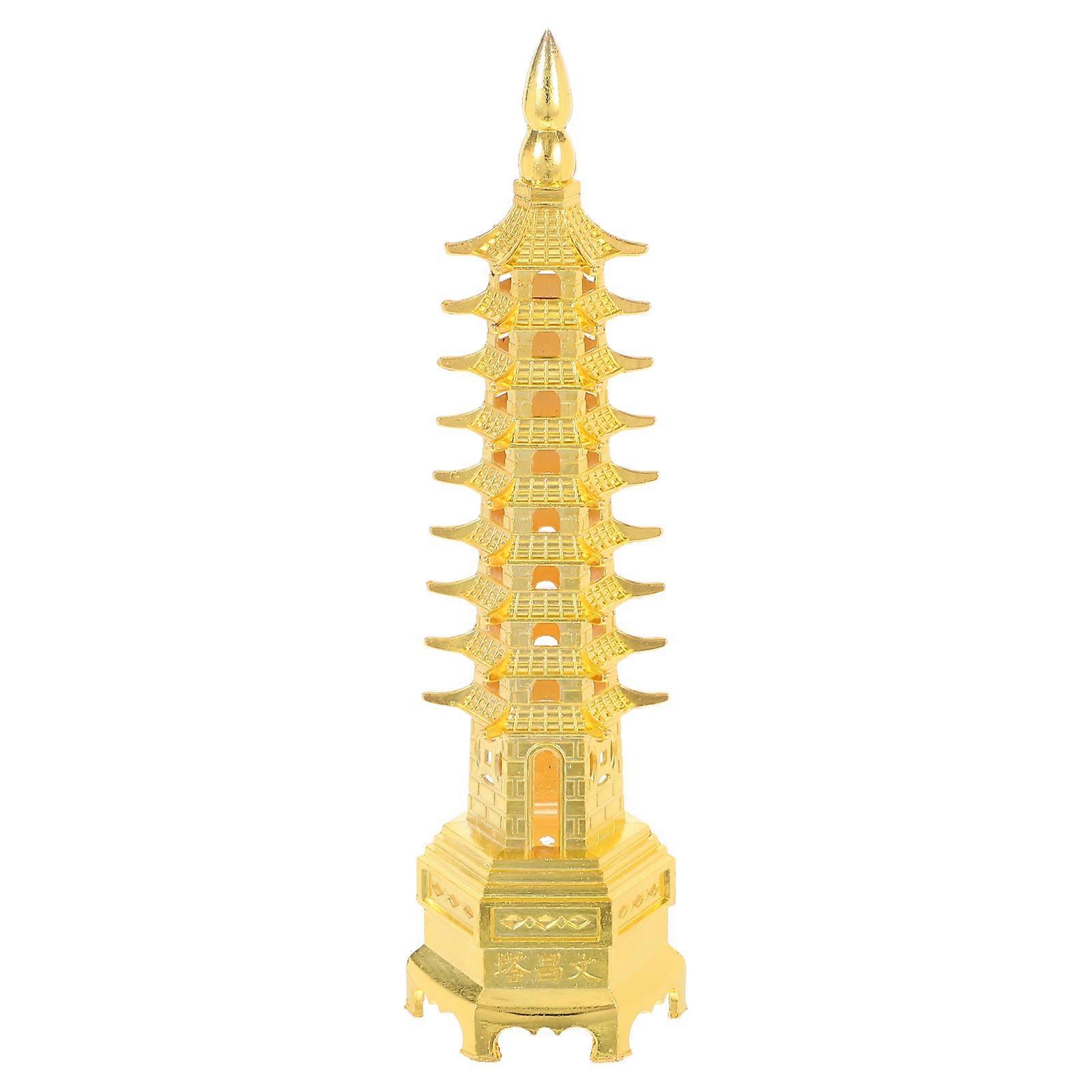 Chinese Wenchang Tower Model Alloy Feng Shui Pagodas Statue for Desk Decor 3Pcs