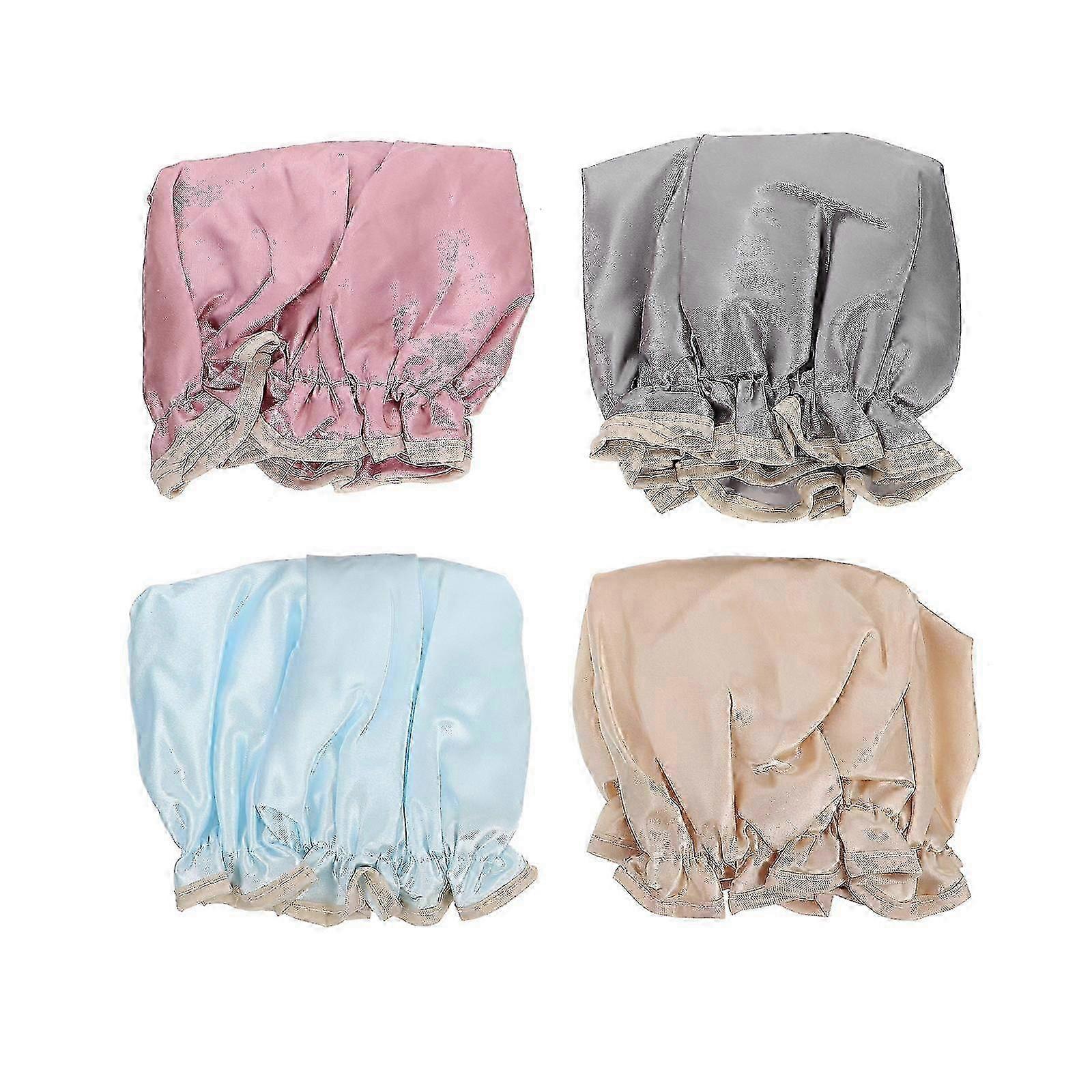 2025 Sky Blue Plastic Shower Cap Washable Round Shape For 4set