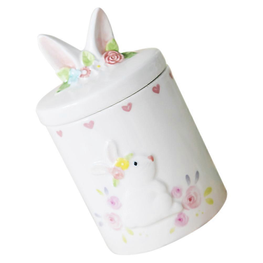 Ceramic Cookie Storage Jar Rabbit Canister for Easter Celebration White Airtight Seal 1Pack