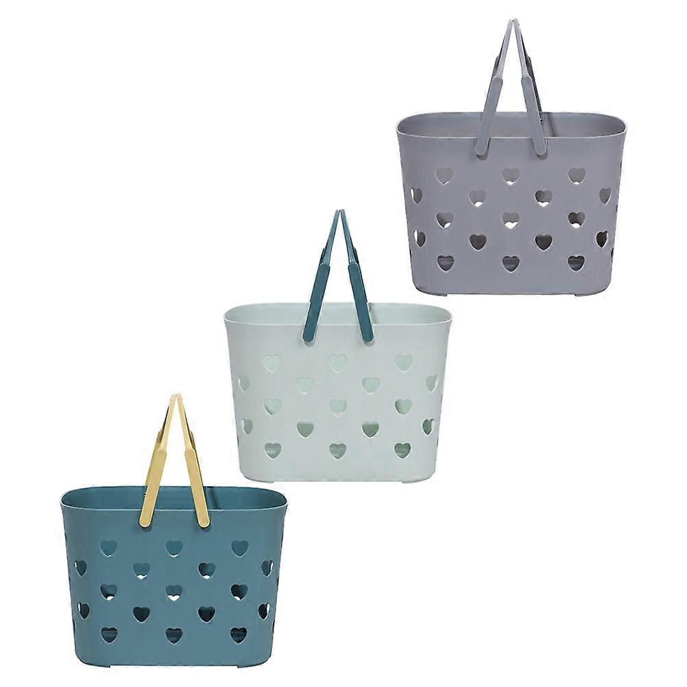 Handheld Heart-Shaped Shower Baskets for Storage 3Pcs Plastic Bathroom Sundry Baskets