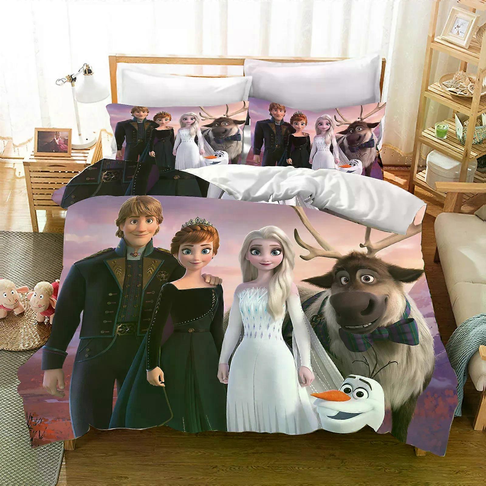(bbyx187) Frozen Princess Elsa And Aina 3-Piece Children'S Bedding Set Duvet Cover Set Double 100% Polyester Room Home Decor