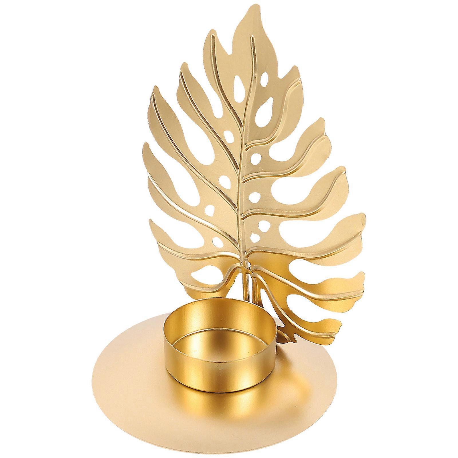 Golden Iron Candle Holders Nordic Style Leaf Candlestick Creative 2Pcs