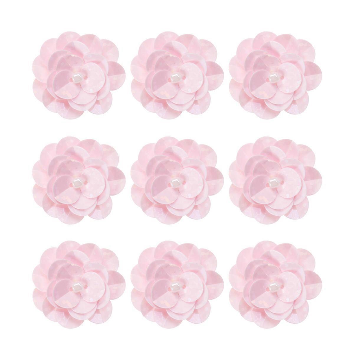 Pink Flower Sequins Small Applique Patch for Decorating 18Pcs