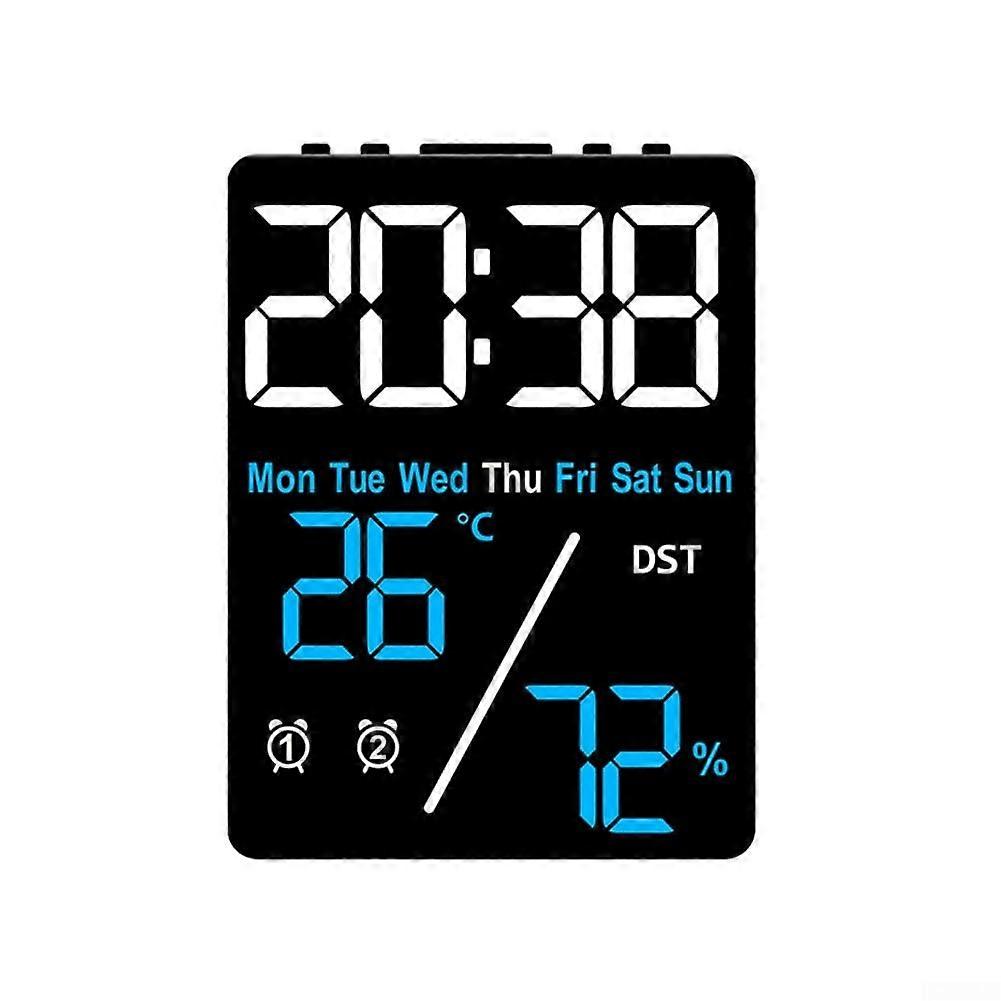 Multifunctional Electronic Clock With Temperature And Humidity Readings, Date And Day, Daylight Saving Time, Blue+Black