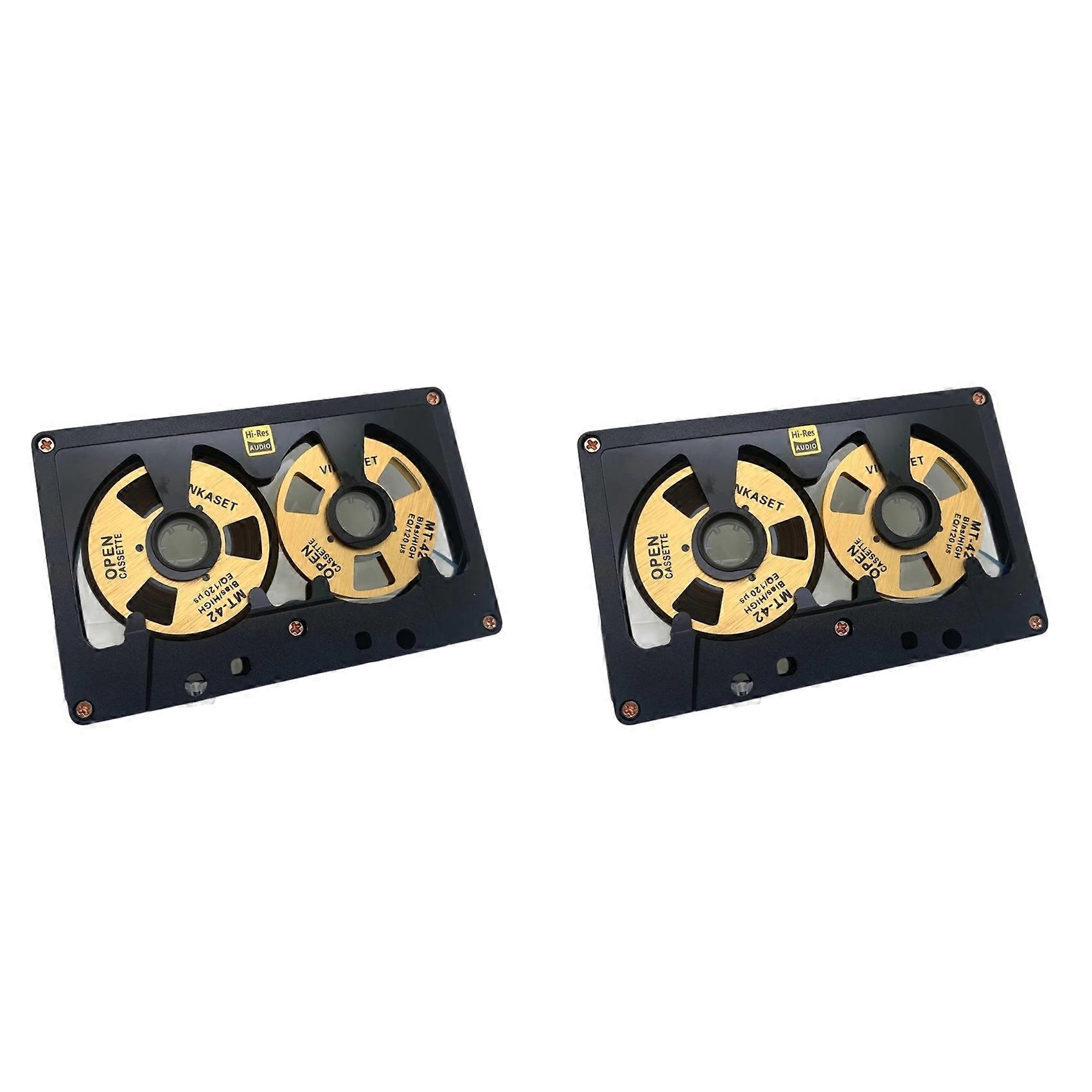 Lot de 2 cassettes audio à bobines, 50 minutes de bande vierge, double face, boîtier creux en métal, fabriquées maison