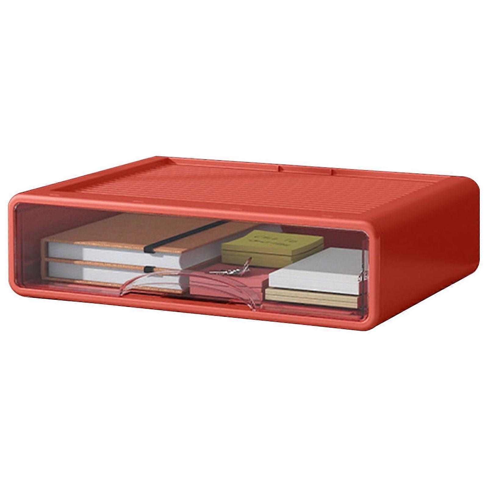 PAVEOS Fabric Cubes Storage Organizer with Handles, Stackable Desk Drawer for Standard Paper, Socks & More - Red, Clear