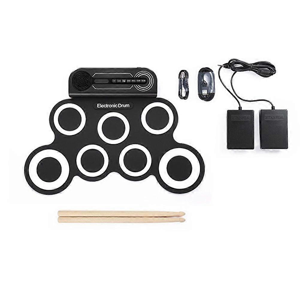 Electric Drum Set Built-in Speaker, Kids Portable Roll Up Drum Machine with 2 Foot Pedals, Drumstic