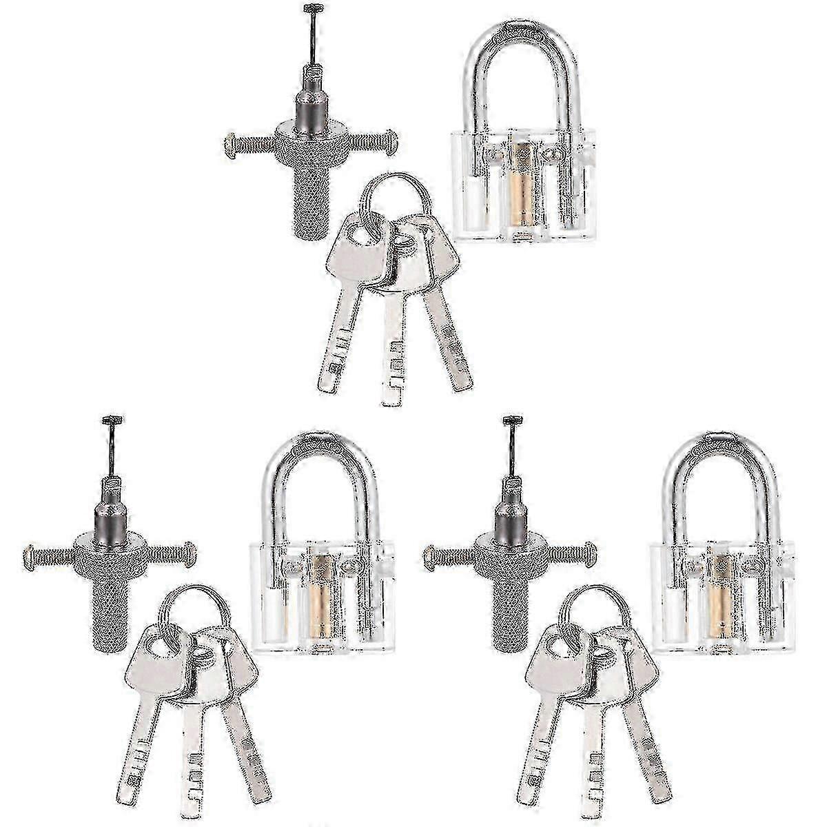 1 Set Transparent Blades Padlock With Disc Detainer Lock Pick Tools With 3 Keys