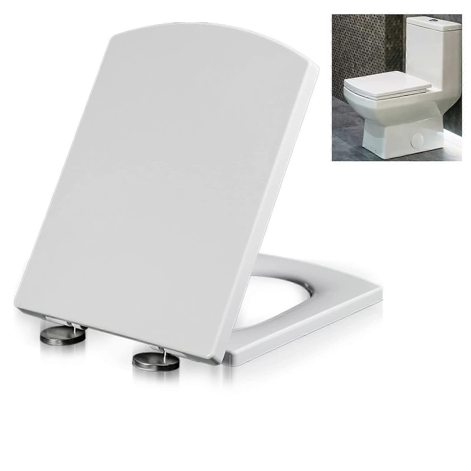 Toilet Seat Square Soft Close White Quick Release  Fix Adjustable Hinges Easy Installation Bathrooms