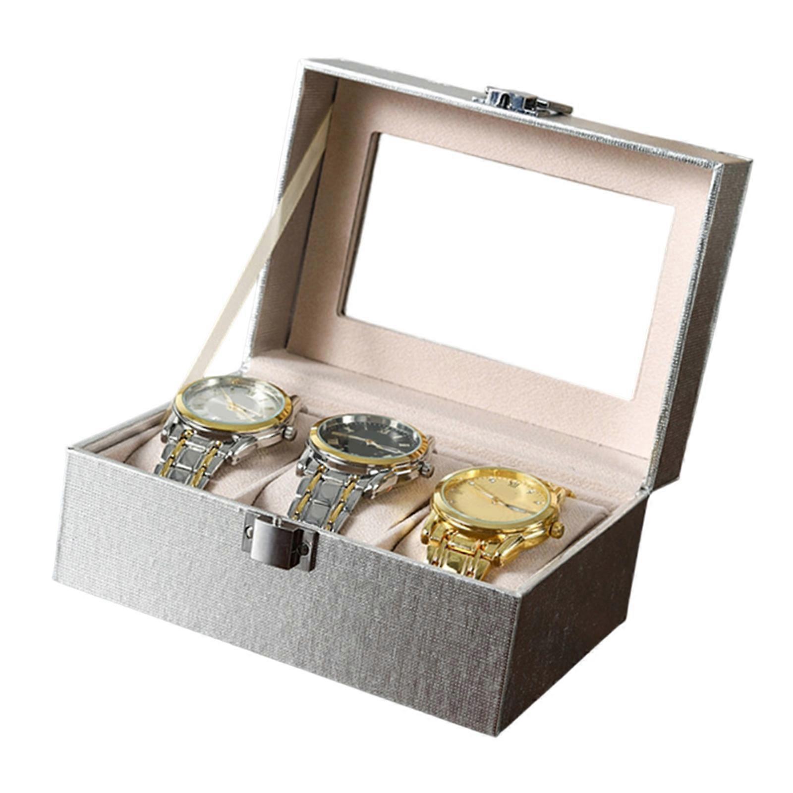 Luxury High End Composite Material Watch Storage Box Multiple Color Option Jewelry Organizers Clear View Window Home Use  Silver