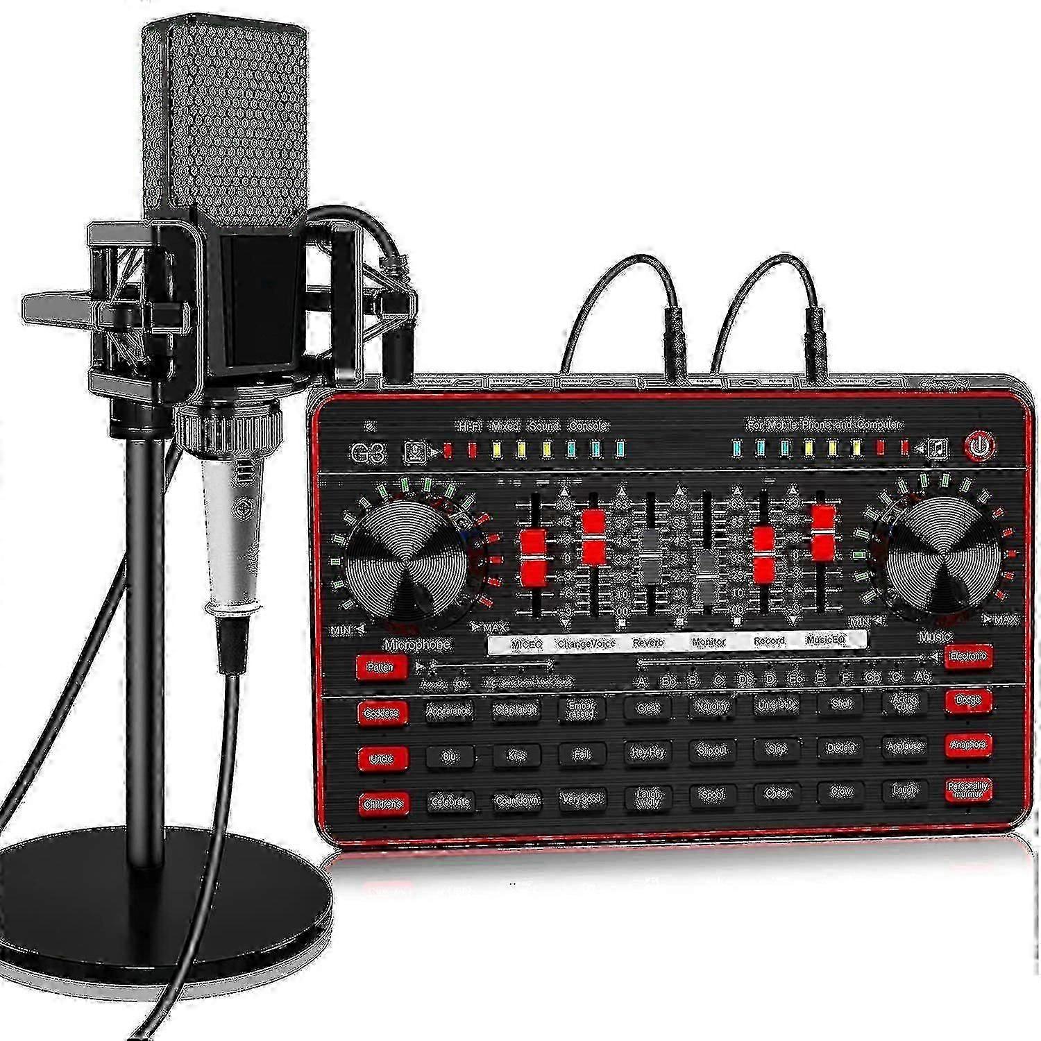 طقم بطاقة صوت ميكروفون بودكاست ، ميكروفون مكثف استوديو احترافي وخلاط / صوت مباشر G3