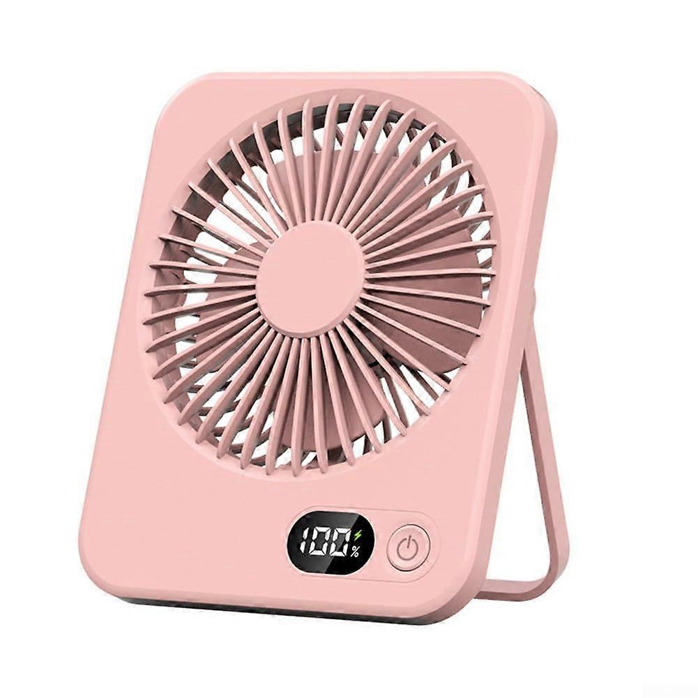 Mini Desk Fan With Digital Display, 5 Speed Settings, 180Degree Tilt, Ultra Thin USB Rechargeable, Pink