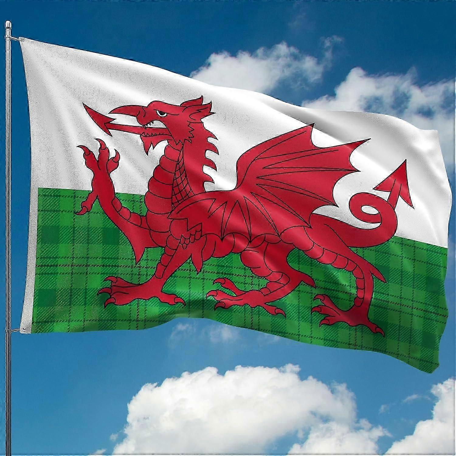 Welsh Flag Tartan Wales Flag Wales Dragon 100% polyester Double Seam 2 eyelets Mode 91