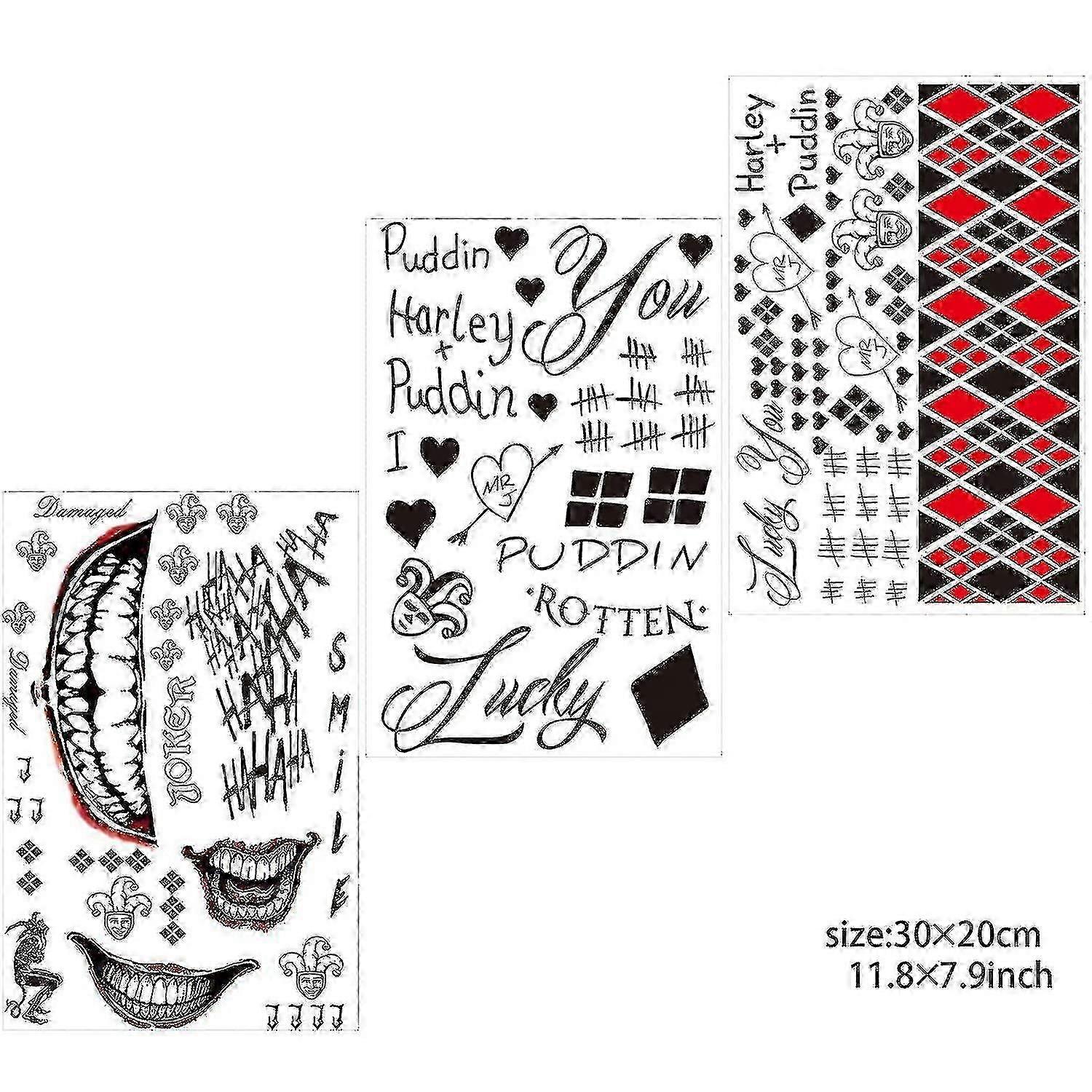 Large Suicide Squad Joker & Harley Quinn Temporary Tattoo Set – 5 Sheets