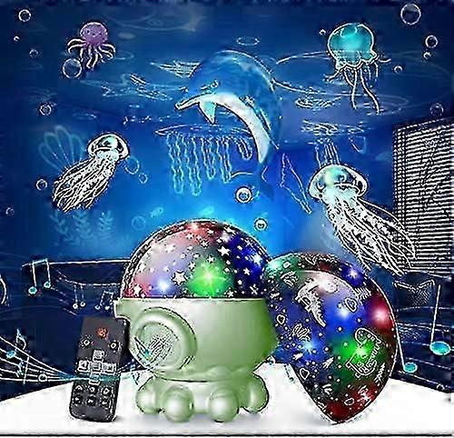 360 Rotating Night Light Projector for Kids, 17 Light Modes, 9 Lullabies, 3 Projection Films, Remote Control & Timer, Ages 3-8