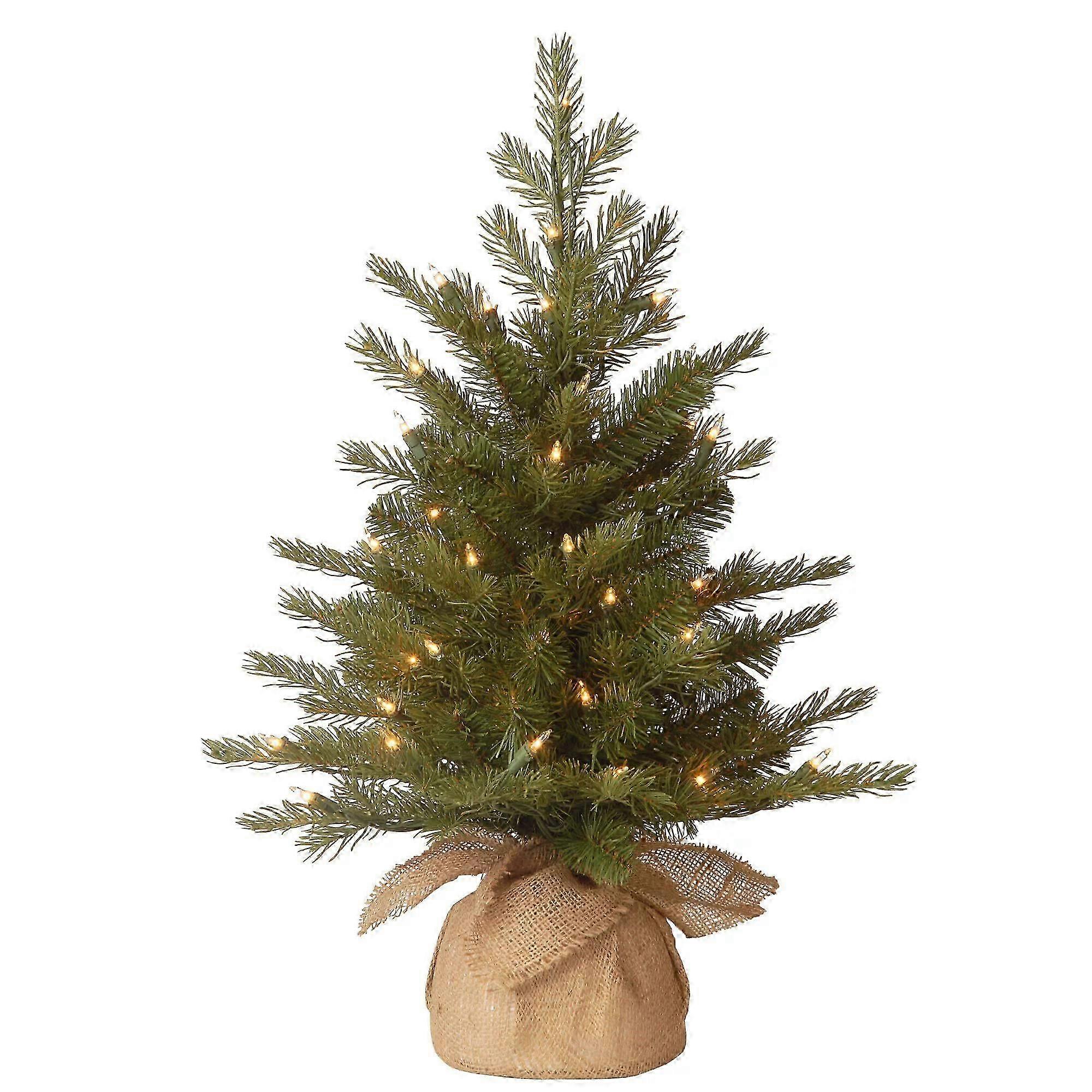 2025 New 2ft Pre-Lit Tabletop Christmas Tree with LED Lights, Burlap Base, Battery Operated Mini Fir Tree for Home Office Decor A1