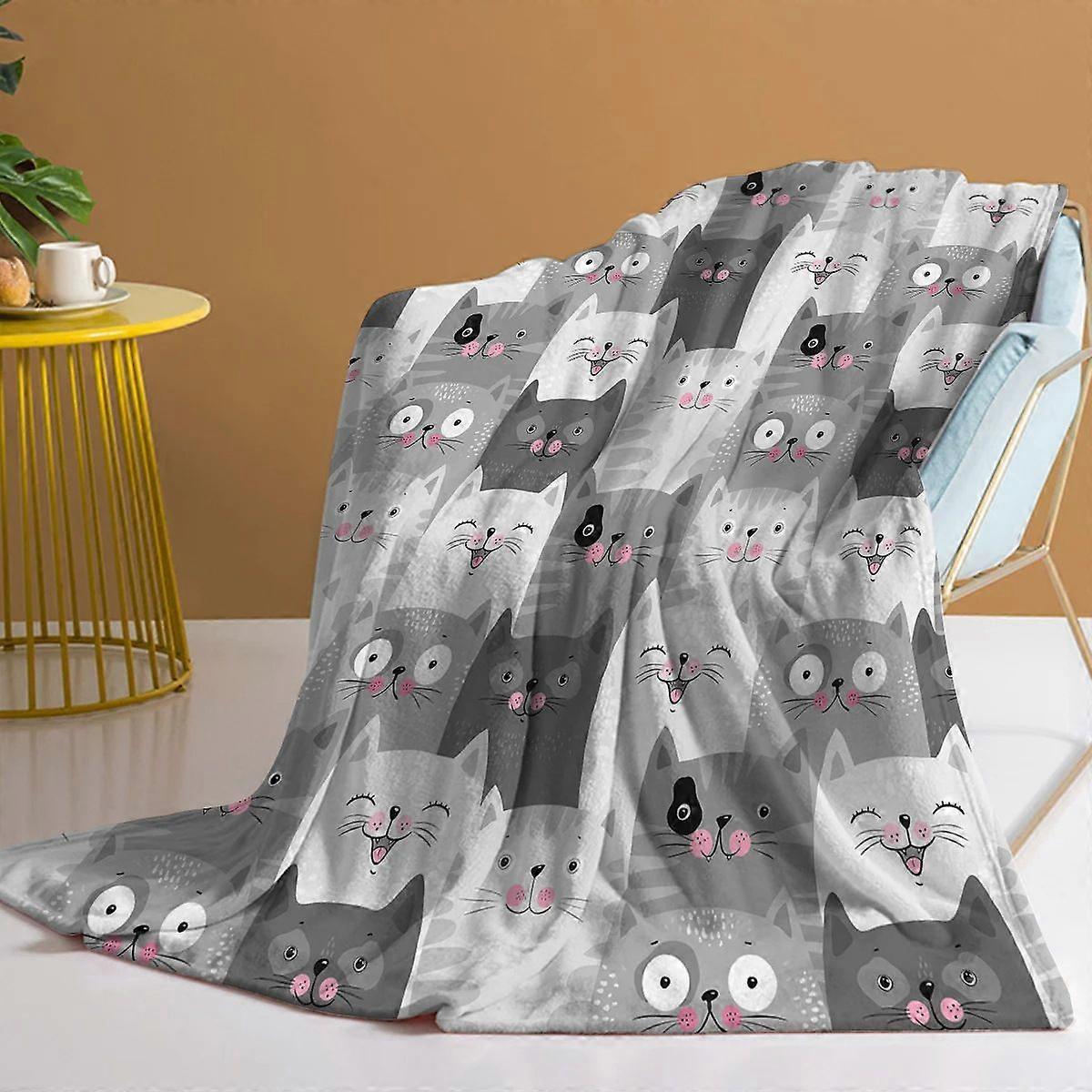 Pink Face Gray Cat Blanket Printed Plush Fluffy Flannel Blanket Soft  And Bed Throw-135x200cm