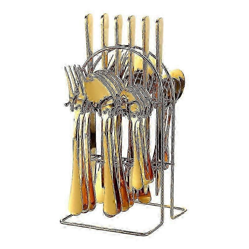 Élégant ensemble d’argenterie en acier inoxydable de 24 pièces : idéal pour les dîners à la maison, comprend un support - cadeau parfait