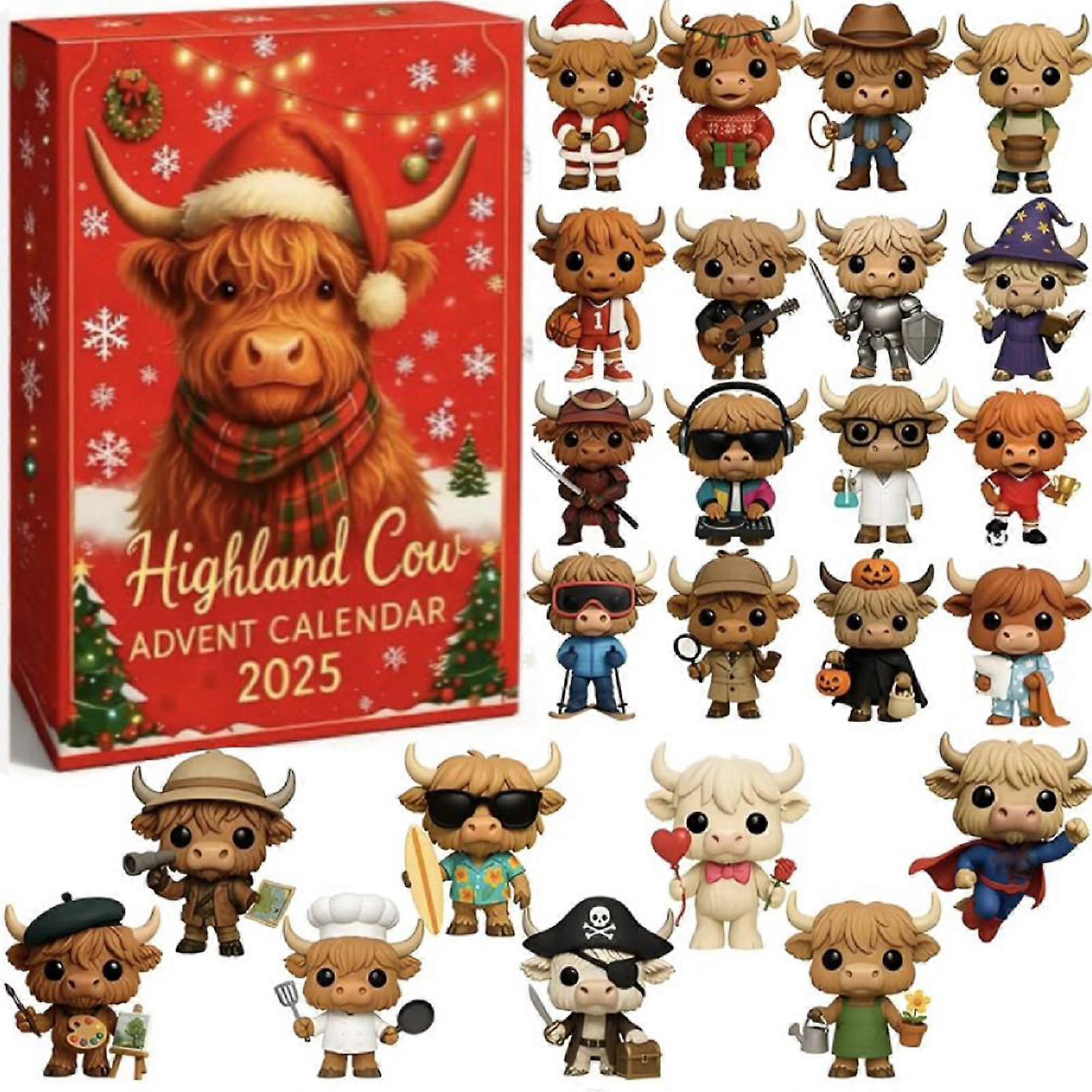 Highland Cow Advent Calendar 2025 with 24 Highland Cow Figurines Advent Countdown Calendar Calf Lovers Gifts