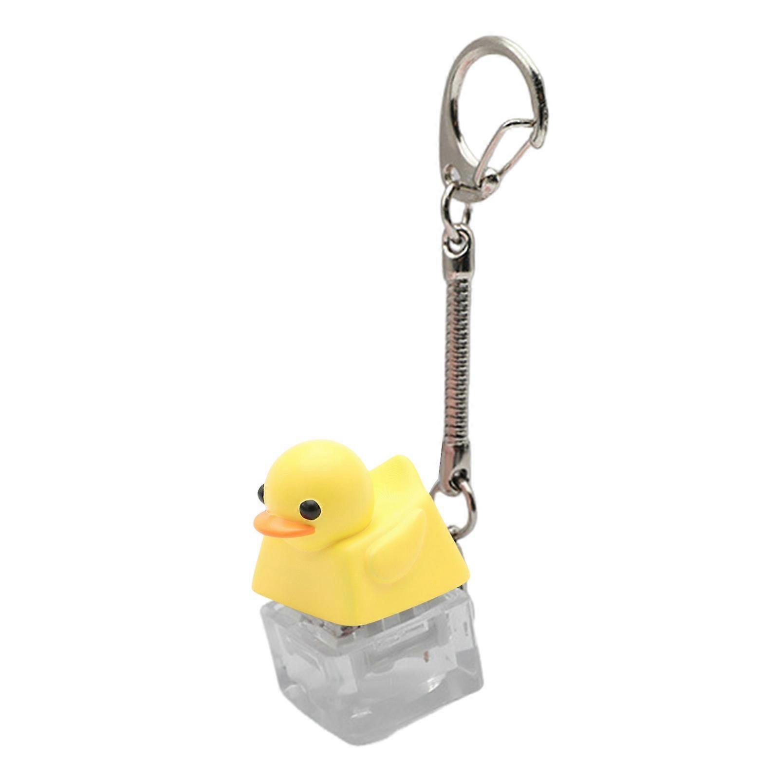 Lovely Duck Shape Desk Toy Keychain Elastic Resin Keycap For Anxiety Reduction And Keyboards Decoration  Yellow