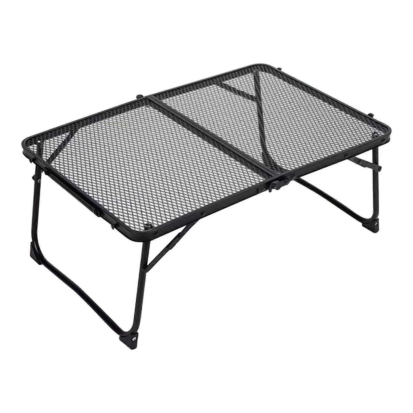 Folding Dining Table with Mesh Tray 60x40cm Portable Metal Desk for Patio Garden Beach