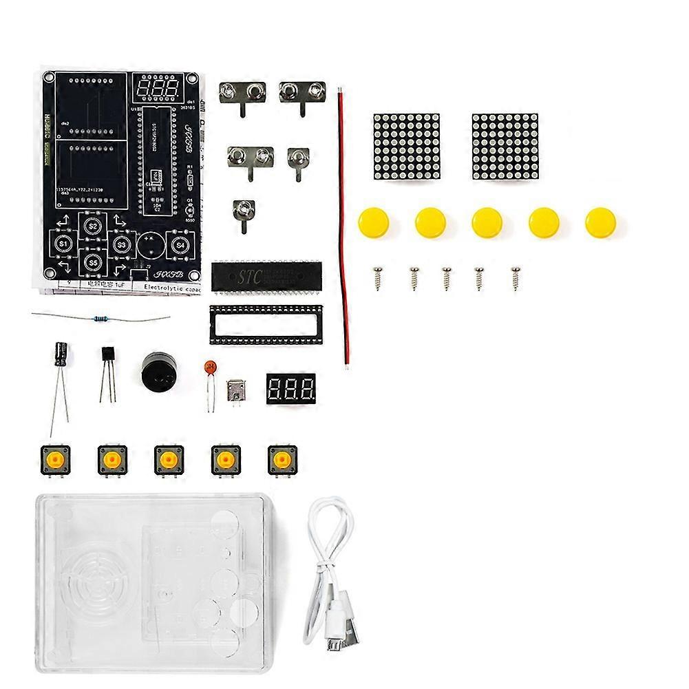 7 Pixel Game Console Electronic DIY Kits Handheld 51 Single-Chip Computer DIY Welding Practice Parts Red Transparent
