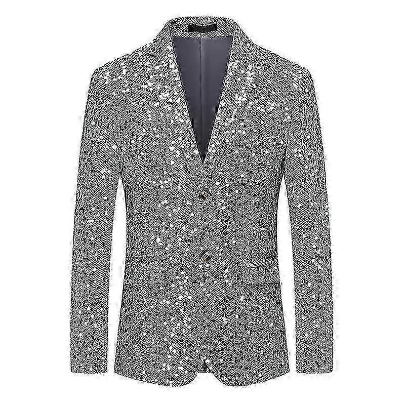 Mens Sequin Blazer Slim Fit Tuxedo Coat for Prom Party Dinner in Shiny Fabric, Available in Various Sizes and Colors