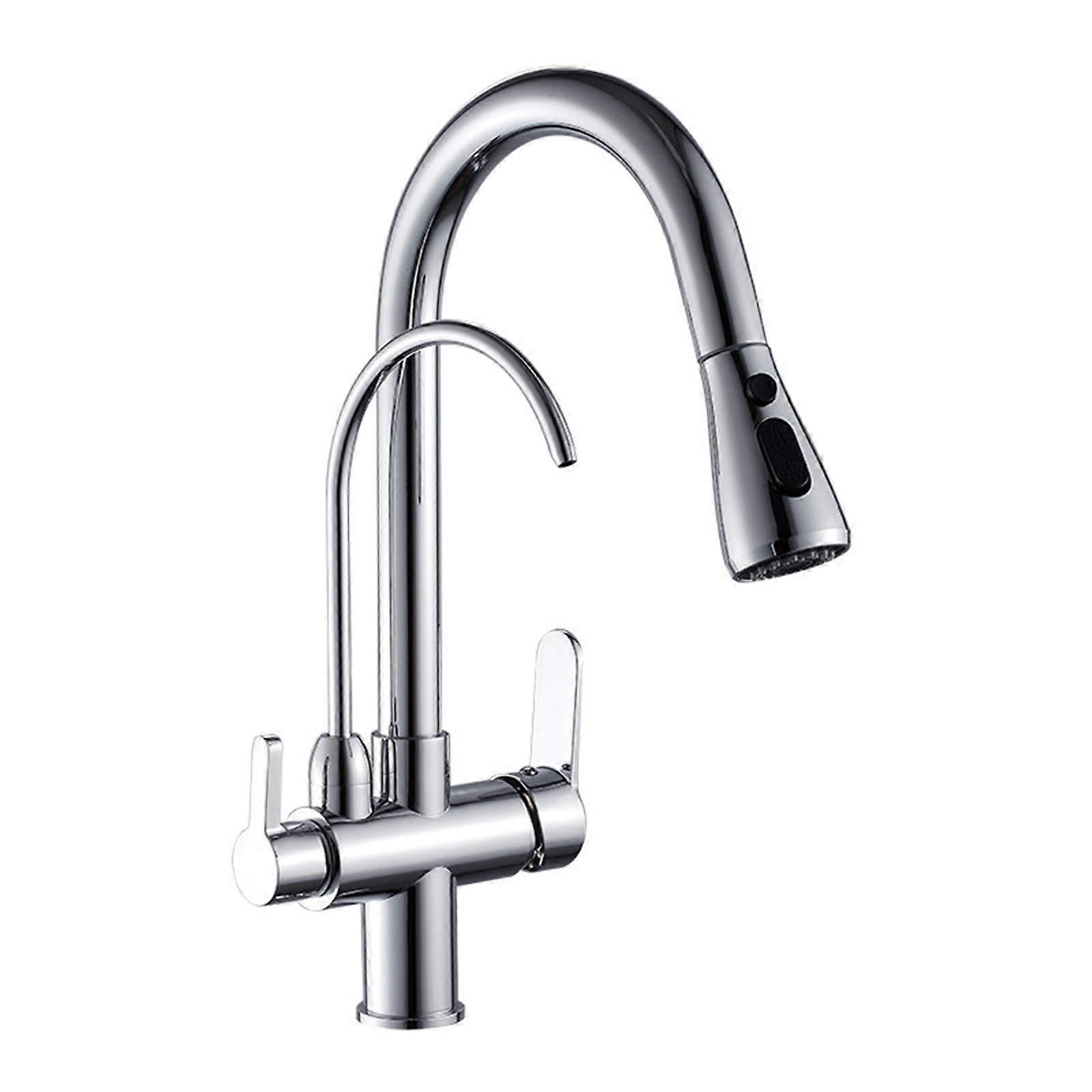 Black Kitchen Faucet with Pull Down Dual Sprayer 360° Swivel Hot Cold Water for Double Sink
