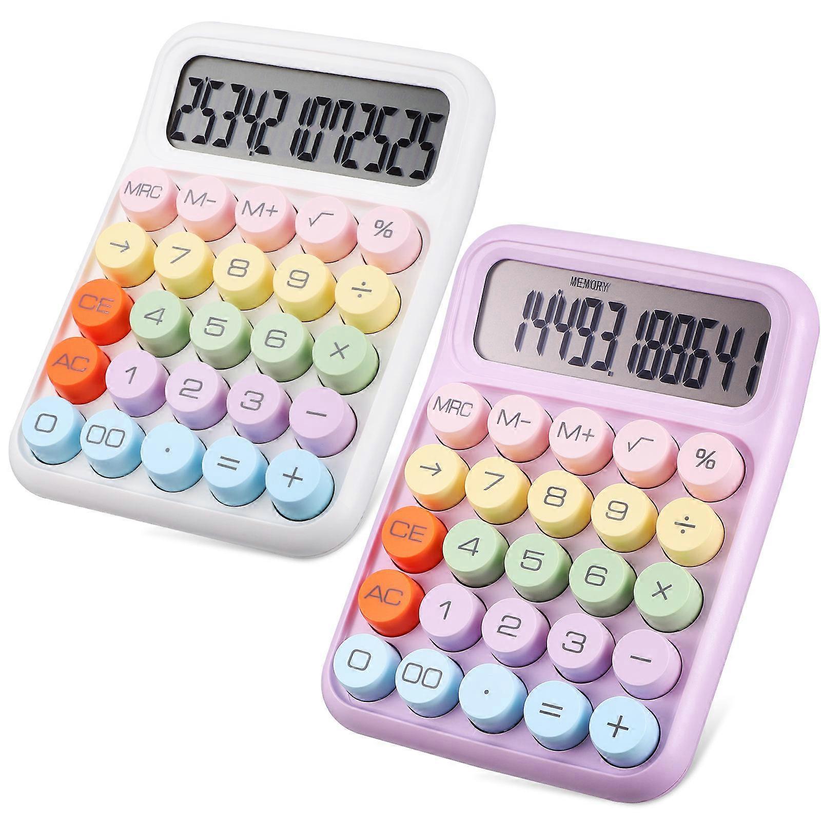 2pcs Colorful Calculators Desktop Mechanical Switch Large Display Desk Digital Calculators