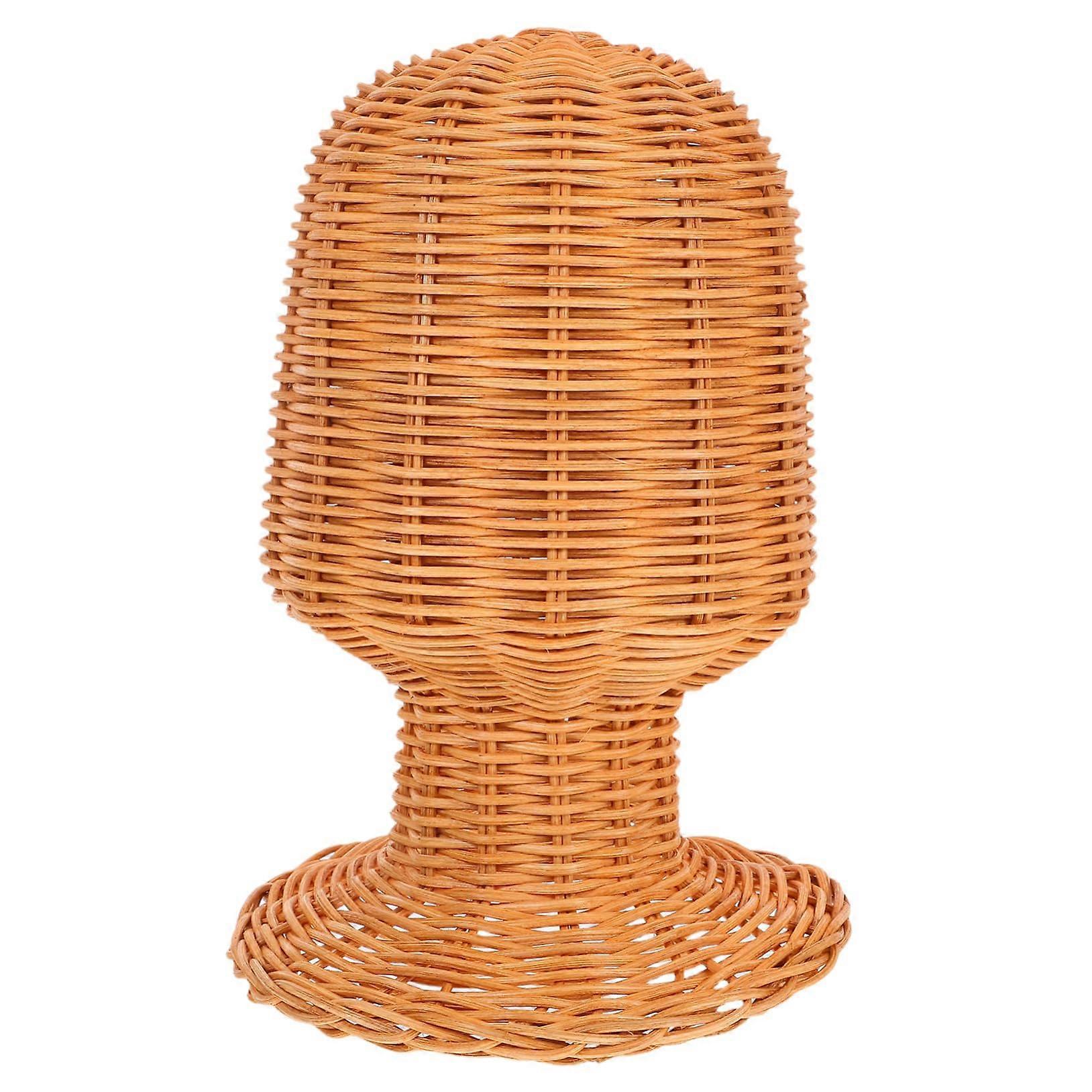 Rattan Hat Stand Display Rack with Dome Holder for Caps Fedoras Wigs Salon Storage