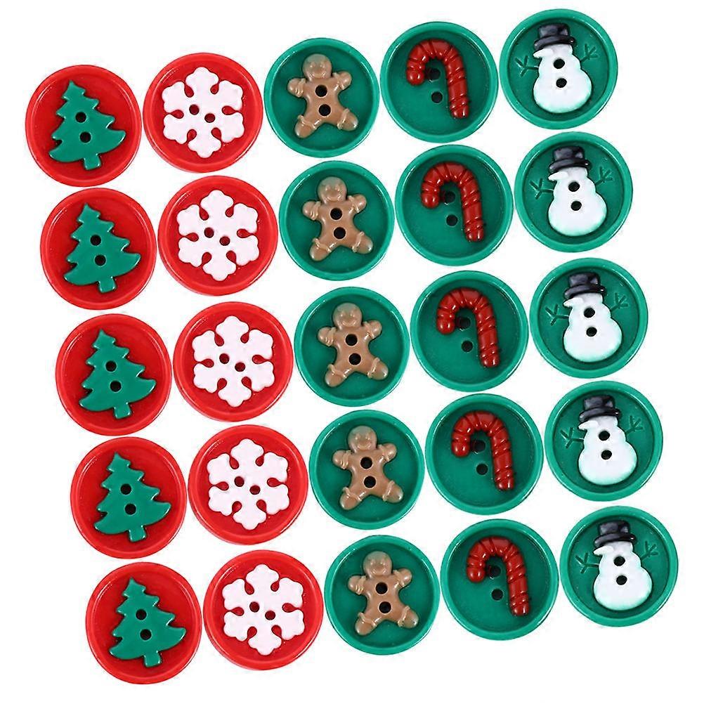 Resin Christmas Buttons DIY Handcraft Buttons for Decor 30Pcs