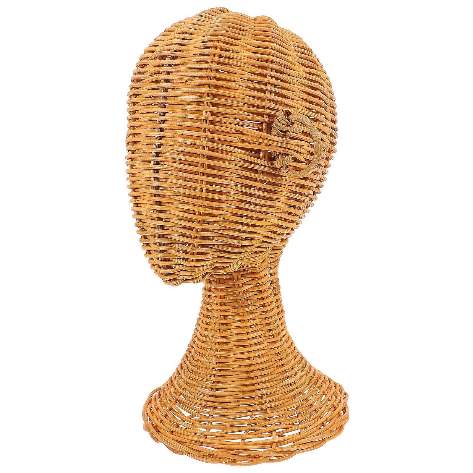 Rattan Woven Hat Display Stand for Hold Tabletop Hat Holder with Stable Base