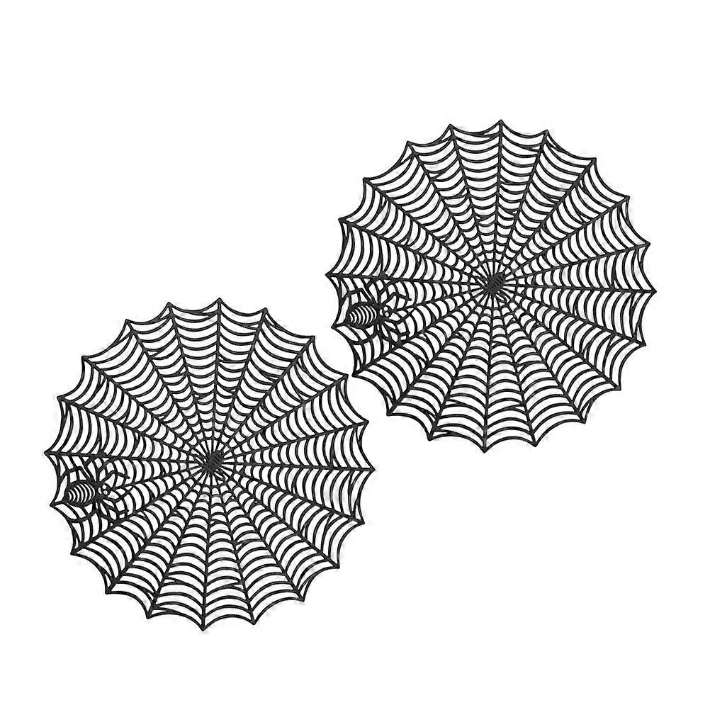 Halloween Spider Web Placemats for Dining Use 2Pcs Black PVC Mats