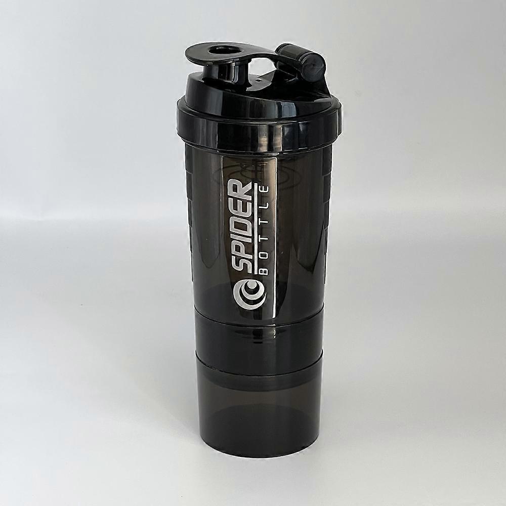 Gobelet shaker anti-fuite à 3 compartiments avec système de fermeture à visser, idéal pour mélanger la poudre de protéines et préparer des boissons protéinées portables pour le fitness.