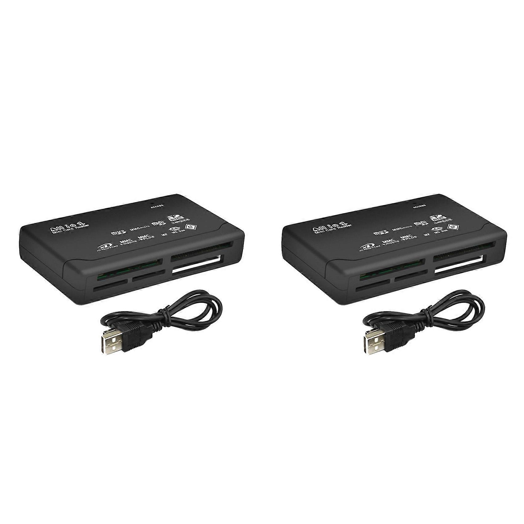 2X Card Reader USB2.0 Memory Card Reader Fast Data Transmission All in One Card Reader Support TF CF SD Mini SD Black