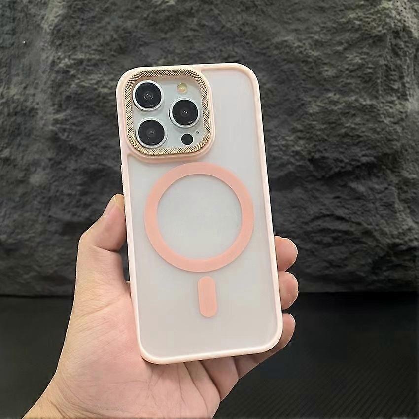 iPhone 17 Pro Max Case Pink Matte Diamond Lens and Desert Gold Magnetic Adhesion