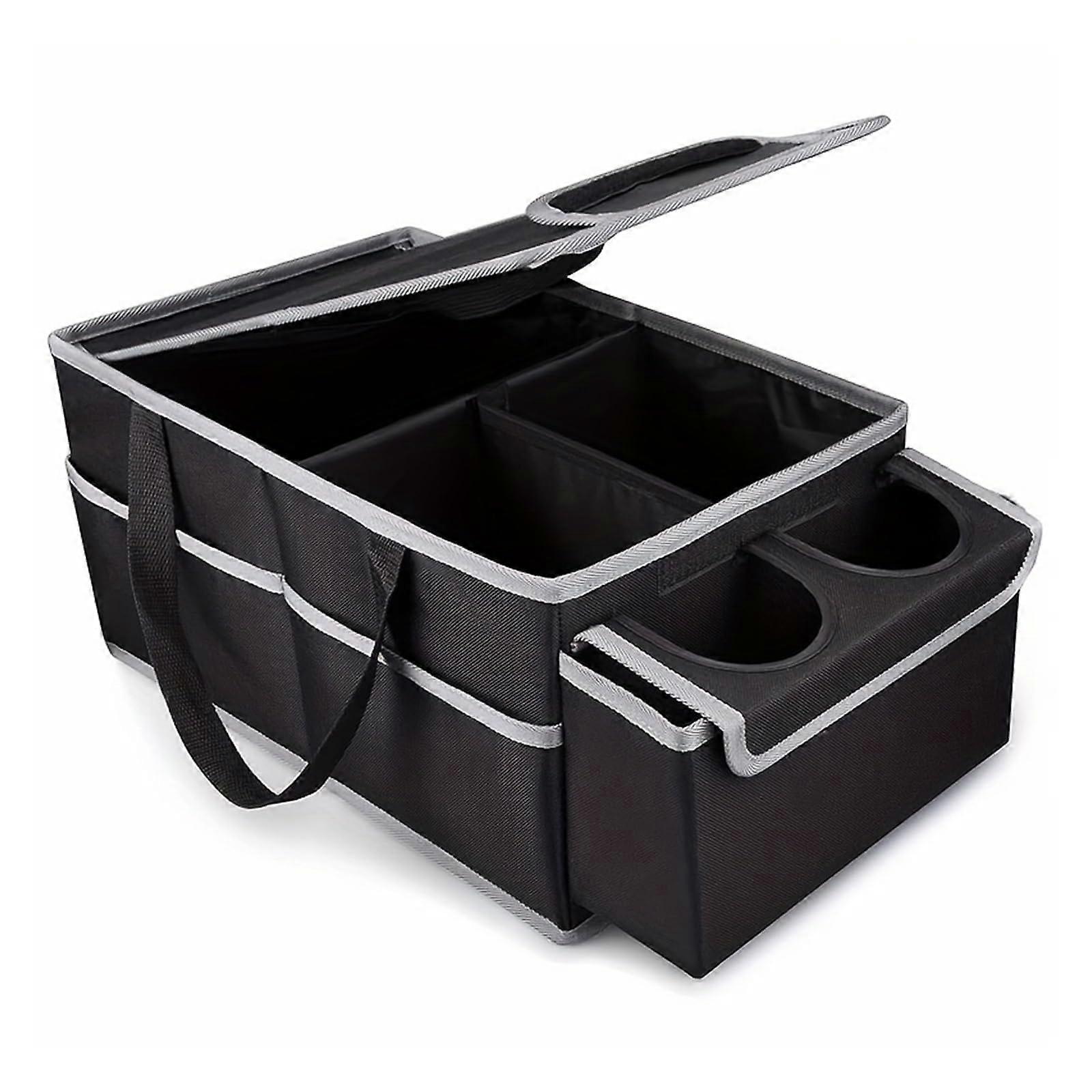 Multi Compartment Car Trunk Organizer with Durable Oxford Fabric, Foldable Front and Rear Seat Storage