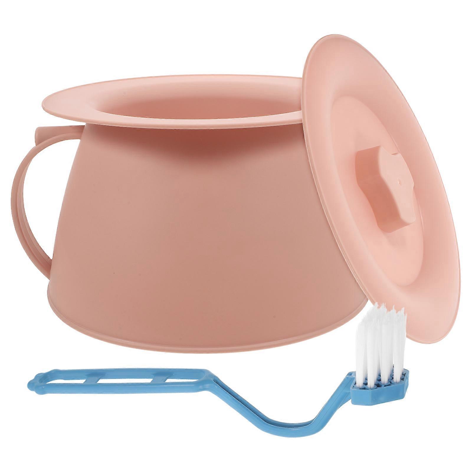 Bedside Urinal Pot for Peeing with Lid and Brush Portable 1Set