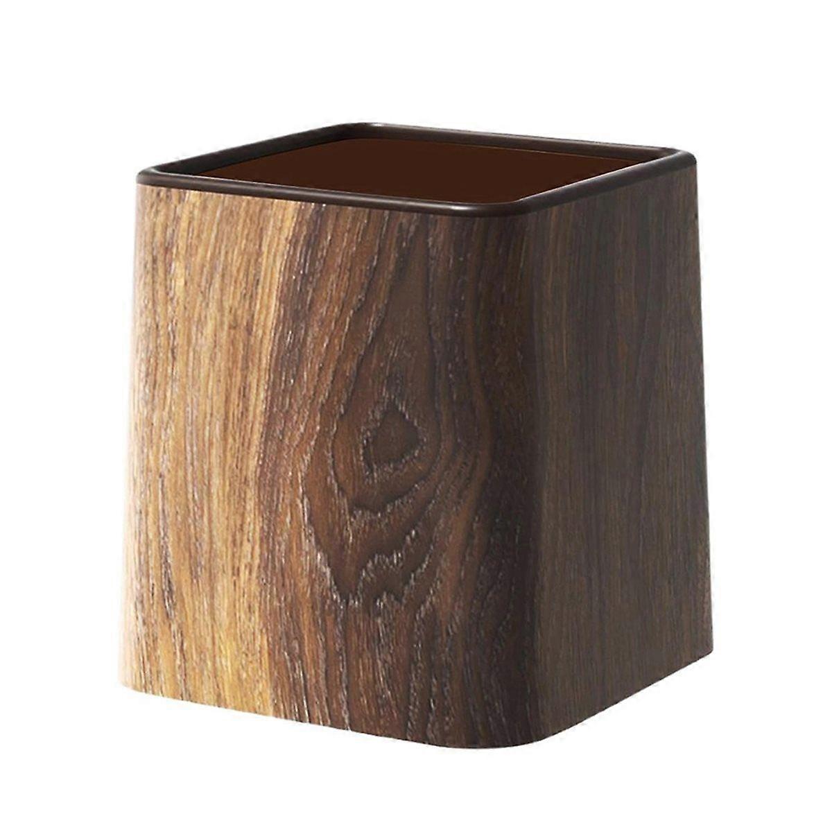 Wooden Trash Can - Retro Style Dustbin Small Trash Can with Lid Space-Saving Wastebasket Container Recycling Bin