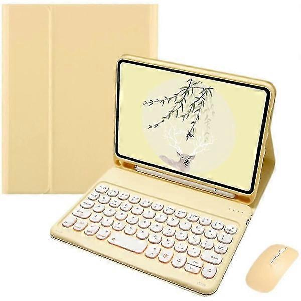 Compatible with iPad Mini 6 2021, Colorful Wireless Keyboard Case with Mouse, Cute Round Keys, Detachable Bluetooth Cover, Pen Holder, Yellow