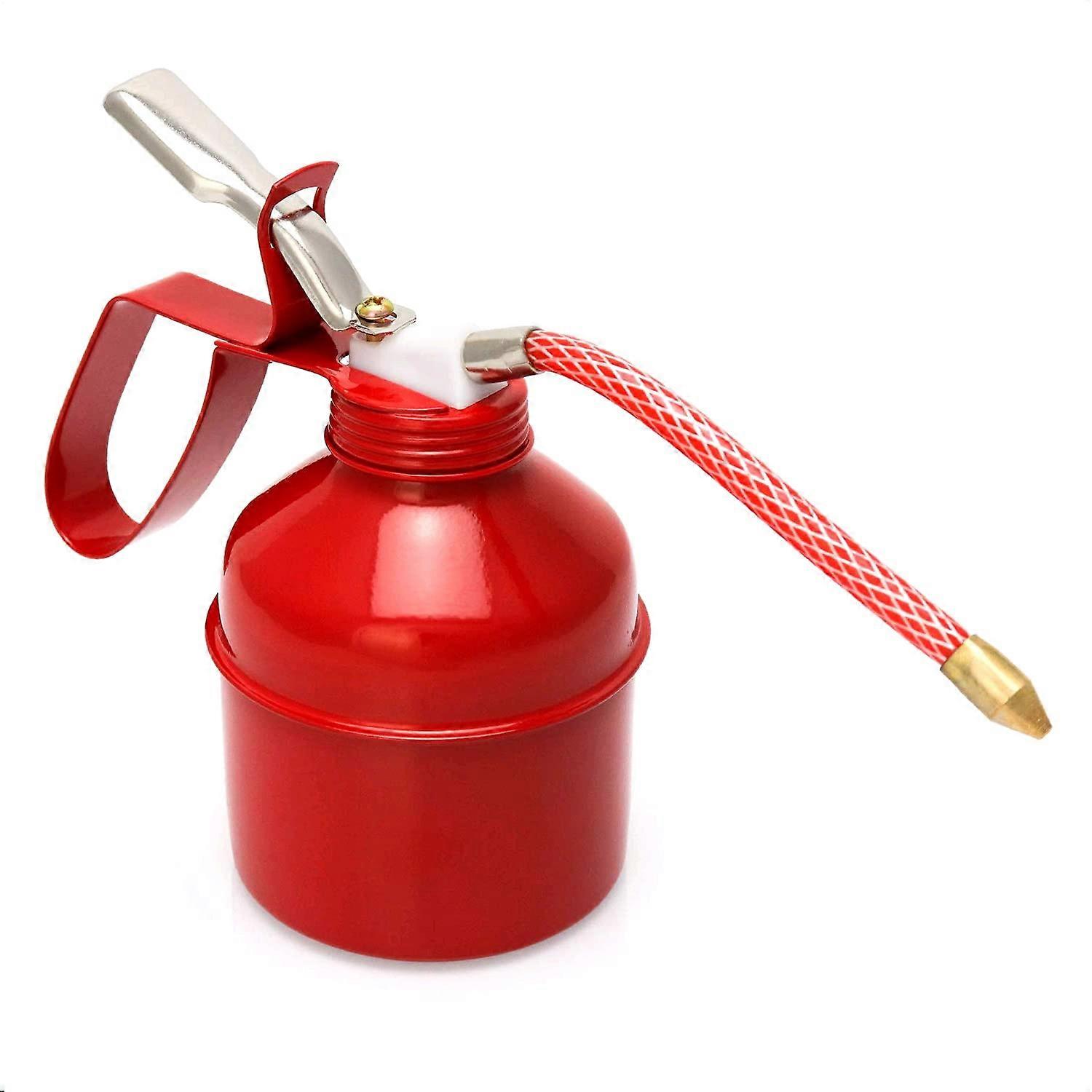 Steel Oil Can 12oz Manual Pump Oiler with Flexible Spout and Ergonomic Grip for Workshop Use
